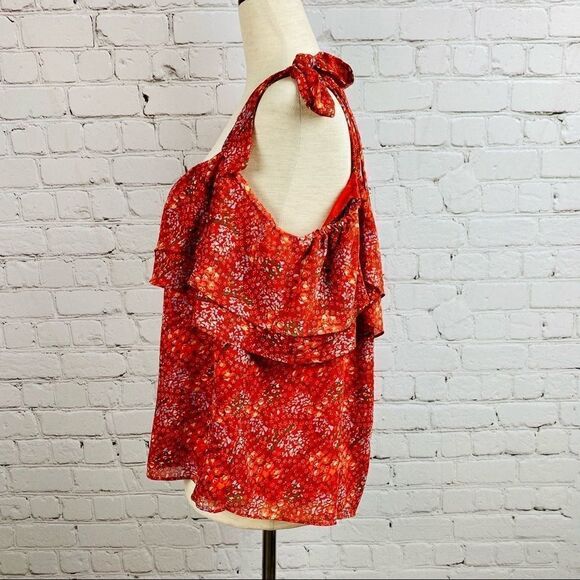 Rebecca Minkoff Red Floral Jamie Top Off Shoulders - Picture 6 of 16